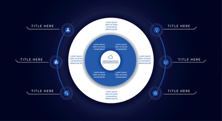 Blue Circle Infographic Template with 6 Options and Outer Pointer Lines © Anhelina