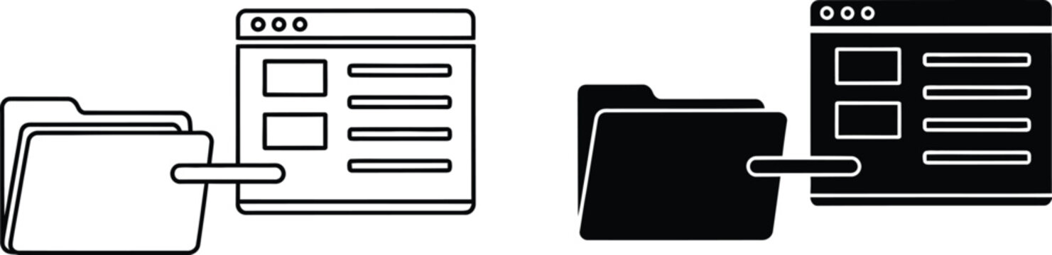 File management interface icon set black and white linear design
