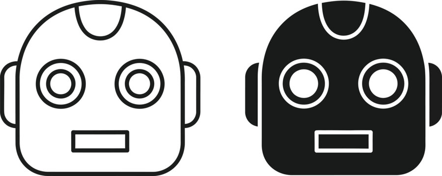 Robot head icon set outline and filled versions for technology design