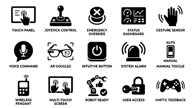 Vector graphic illustration of various technology control icons and symbols