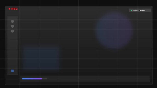 Minimalist digital interface background with moving progress bar and abstract glowing shapes for live broadcast streaming overlay.