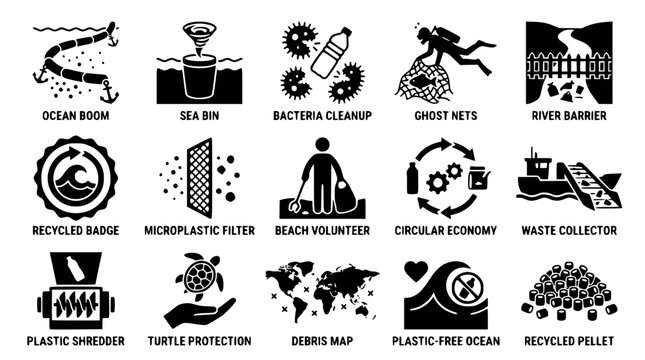 Vector graphic illustration of ocean conservation and recycling symbols design