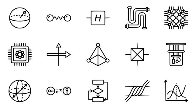 Various technical vector icons and symbols in a graphic illustration