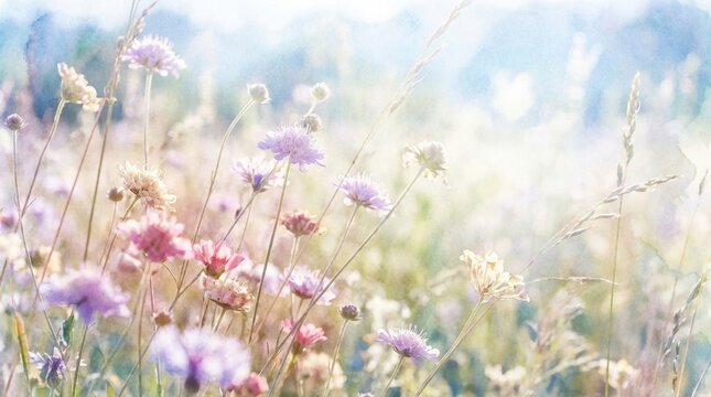 Dreamy Field of Wildflowers - A Pastel Haze of Natures Beauty.
