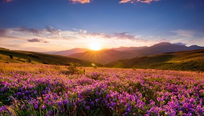 Obraz premium Purple Wildflower Meadow At Sunset