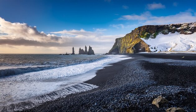 Reynisfjara Black Sand Beach In Iceland With The Basalt Columns And Reynisdrangar In The Background Before The Errosion From Winter 25 To 26