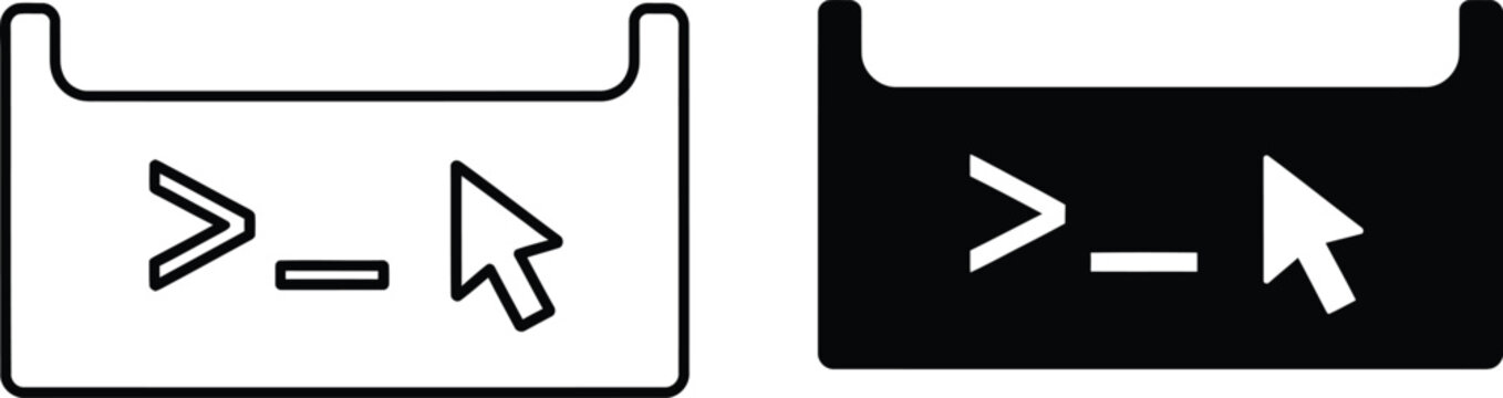 Command prompt icon set outline and solid black versions