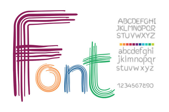 number and alphabet, upper case, hand drawing line  design  fonts set, Typography  logo creative font.  vector illustration