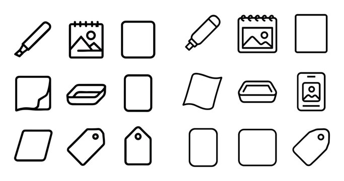 Office and stationery design icons with marker, calendar and note for presentation design in outline style