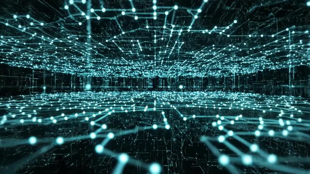 Abstract digital network with glowing blue lines and dots