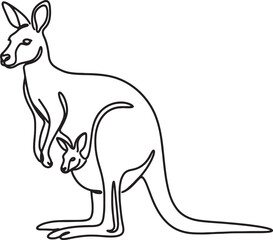 Kangaroo with Joey One Line Art Vector Illustration – Australian Wildlife Minimal Outline Drawing © Sumon90cs