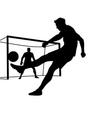 Soccer Player Shooting Ball to Goal Silhouette Isolated on White Background © Mystudio