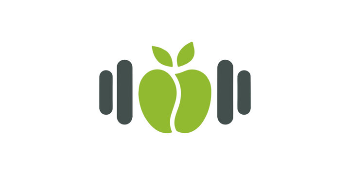 Minimal Fitness Logo with Apple Icon and Dumbbell for Gym and Health Business