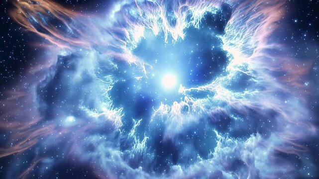 Cosmic nebula explosion in deep starry space, blue supernova cloud, astronomy, universe background, astrophysics, galaxy formation, space science and celestial energy