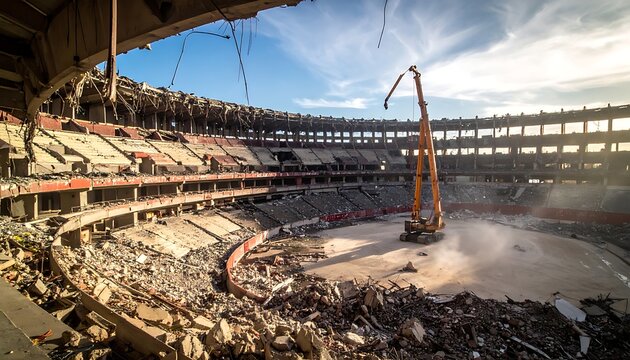 Demolition site of old stadium arena.