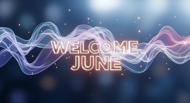 Welcome to June celestial fantasy typography design with cosmic elements.