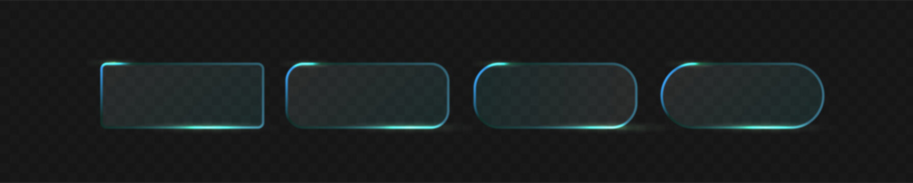 Set of Glass futuristic frame with button box blue and text panel effect. Element banner light with gradient glass 3d and modern tech shape. Background neon glass with minimal circle button.