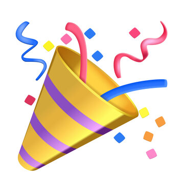 Party popper emoji illustration, isolated on transparent background.
