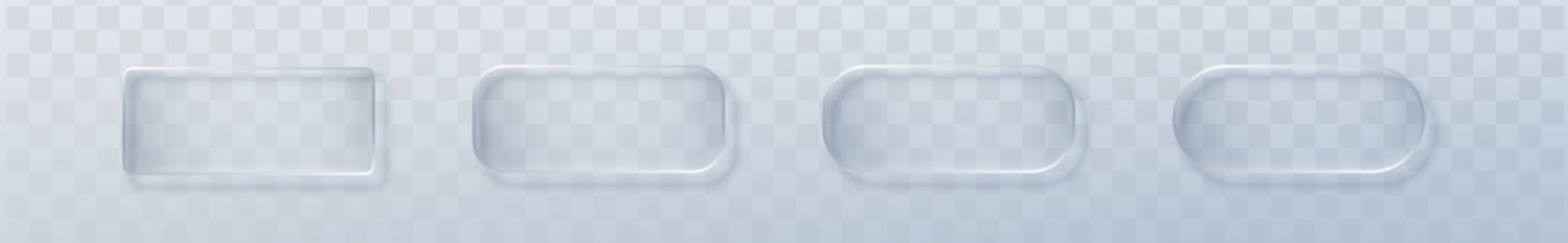 Set of Glass liquid effect for button box and 3d ui transparent. Web icon text for frame shape glass and element interface light. Glass vector design for button app liquid and box glossy round