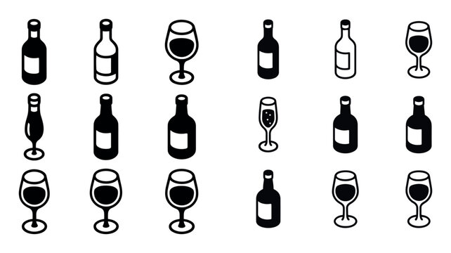 Beverage icons with bottle and glass minimal