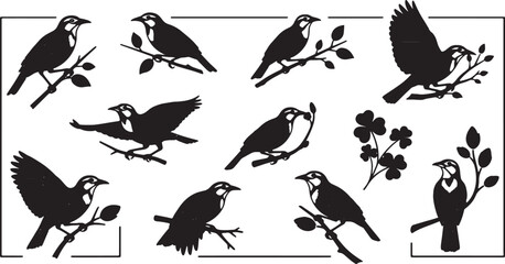 Obraz premium Comprehensive Black Vector Silhouette Collection Featuring Human Figures, Wildlife Animals, Nature Elements, and Business Icons Isolated on White for Professional Graphic Design