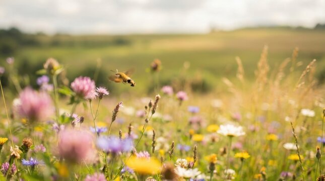 Vibrant wildflowers bloom in a sun-drenched meadow, capturing the essence of summers beauty.