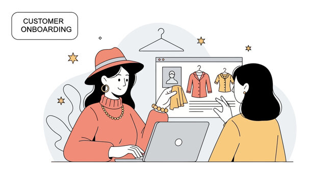 Customer onboarding for online fashion store, illustration