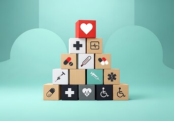 Obraz premium Medical health care and wellness concept with wooden blocks