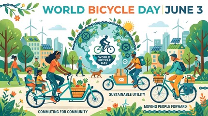Fototapeta premium Celebrate World Bicycle Day on June 3rd with Sustainable Urban Transport and Eco-Friendly Commuting Options Promoting Healthy Lifestyles and Community Engagement