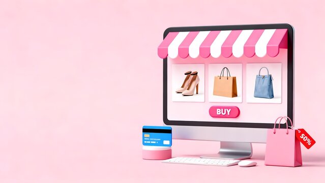 Online shopping display on computer screen