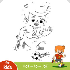 Numbers dot to dot game with cute footballer boy and a ball. Connect the dots to complete the image. A fun educational game for coloring and number practice about sport © ksenyasavva
