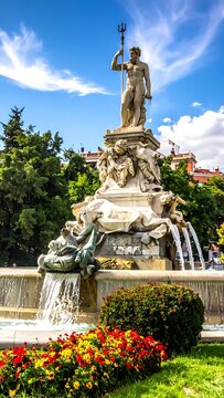 Statue of Neptune in a park.