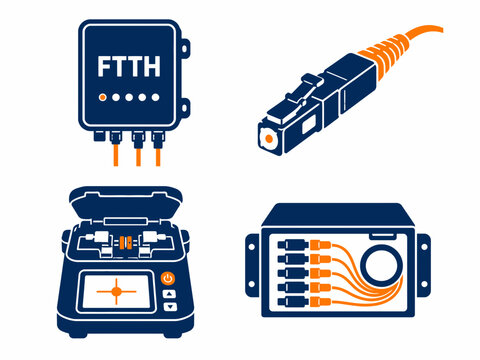 High-Speed Fiber Optic Network Installation Tools and Components for FTTH Connectivity Showcasing Splicing Machine Termination Box and Connector for Telecommunications Infrastructure Development Proje