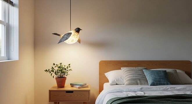 Bird shaped lamp bedroom interior design