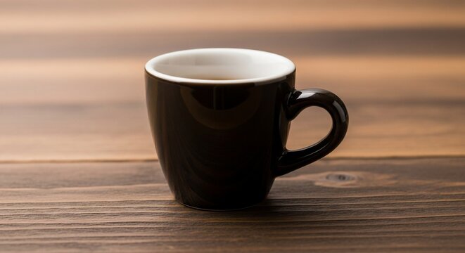 Black coffee cup on wooden table