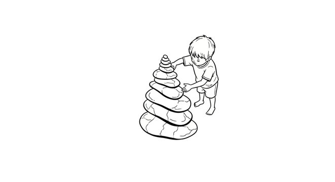 Child playing with wooden stacking rings toy.