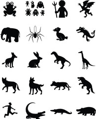Fototapeta premium Fantasy and Wildlife Animal Silhouette Vector Set Featuring Dinosaurs Dragons Mammals Reptiles and Mythical Creatures