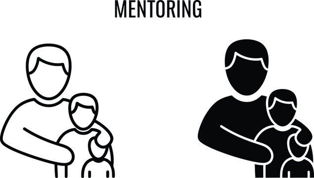 Mentoring icon set line art and solid silhouette illustrations