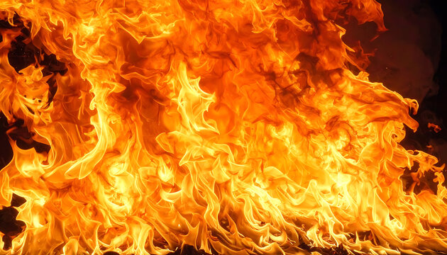 intense flames, abstract background of burning fire, heat and energy, warm orange and yellow hues