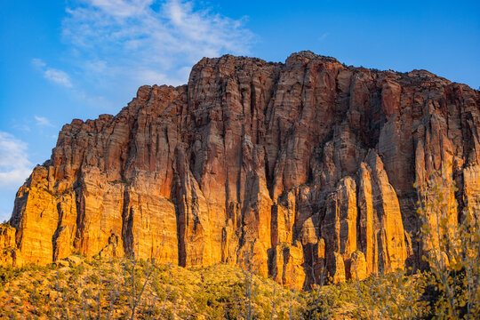 Majestic sandstone cliffs at sunset