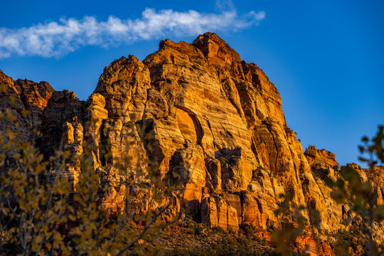 Majestic sandstone cliffs at sunset