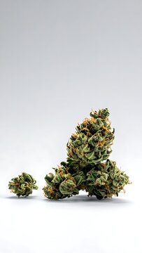 Cannabis buds on white background closeup.