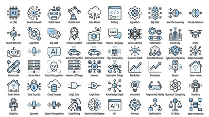 Obraz premium AI and Technology Icons - A Comprehensive Collection of Futuristic Digital Concepts