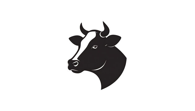 Isolated black and white cow head silhouette, farm animal portrait, dairy farming symbol
