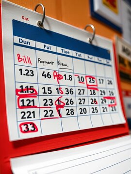 A calendar marked with due dates for bills and mortgage payments, mortgage, planning
