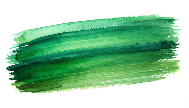 Green watercolor brush stroke with vibrant shades, abstract paint splash on white background, nature inspired texture