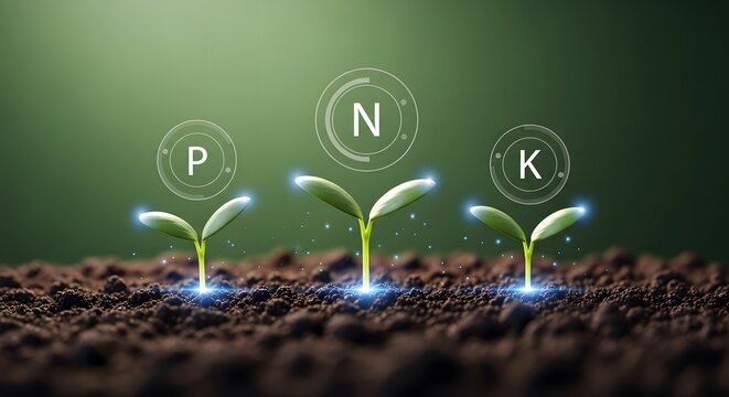 Npk fertilizer concept with seedlings nitrogen phosphorus potassium for plant growth