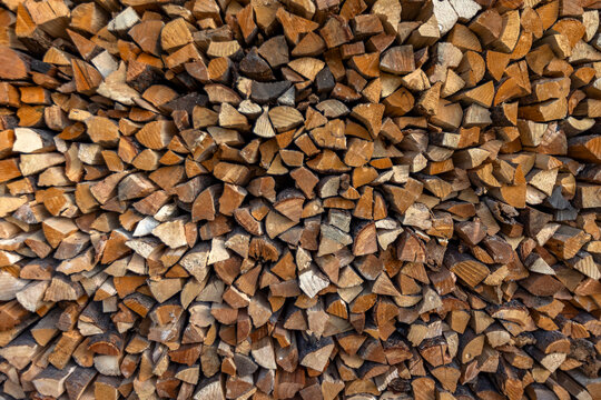 Close-up of firewood stacked for winter