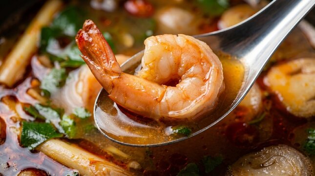 Extreme close-up Thai tom yum fine dining composition