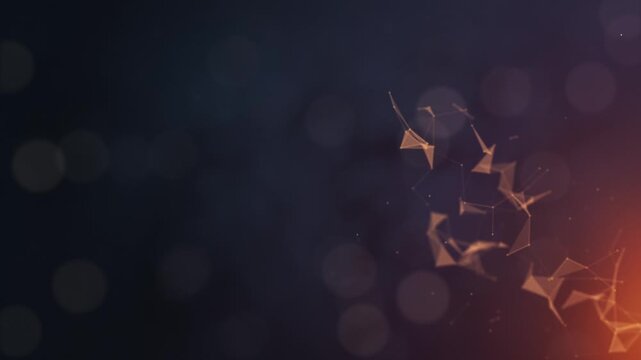 Corporate presentation background of abstract plexus moving glowing dots and lines. Network or digital connection. Technology background.